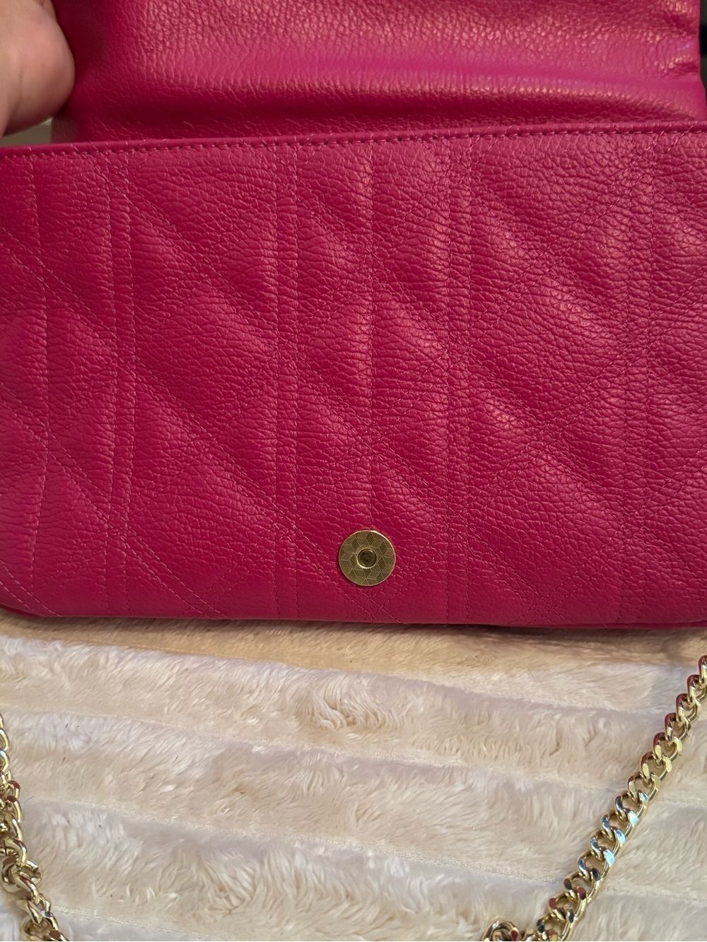 Anna Paola Genuine Italian Leather Quilted Crossbody Bag Pink Gold Chain - Picture 7 of 11